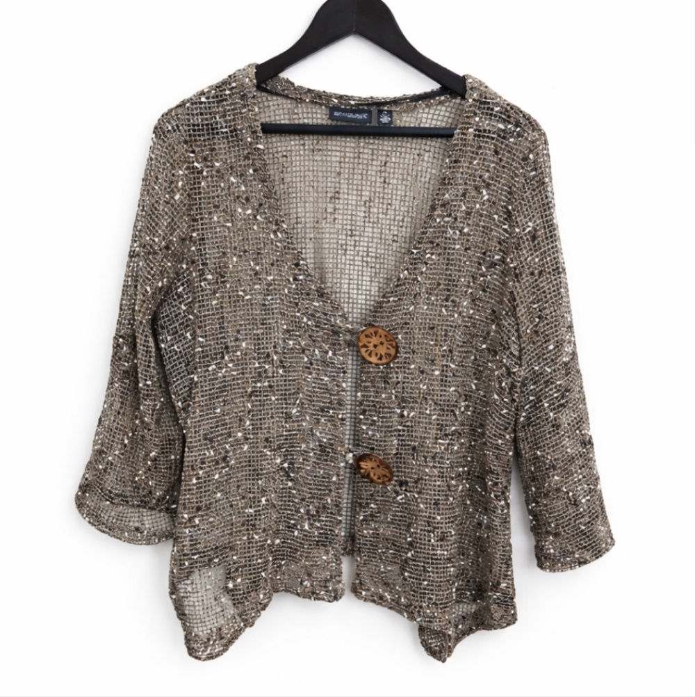 Nina Leonard Brown Open Weave Cardigan Plus Sz 2X